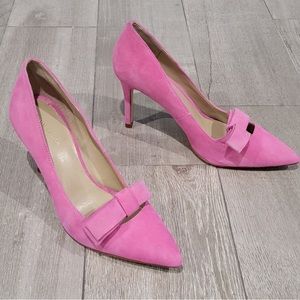 ANN TAYLOR Odette Pink Suede Bow Stiletto Pumps Heels 6M